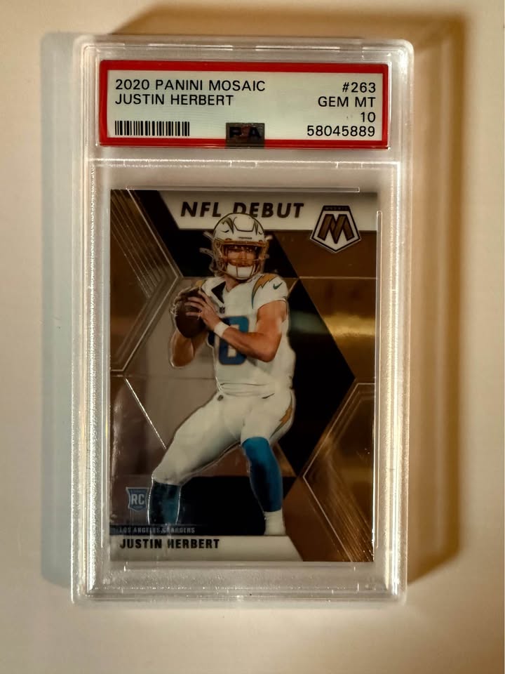 Justin Herbert Football Card Lot – PSA 10 Rookie + Mosaic NFL Debut + Memorabilia Patch /32 | Premium Chargers Collection