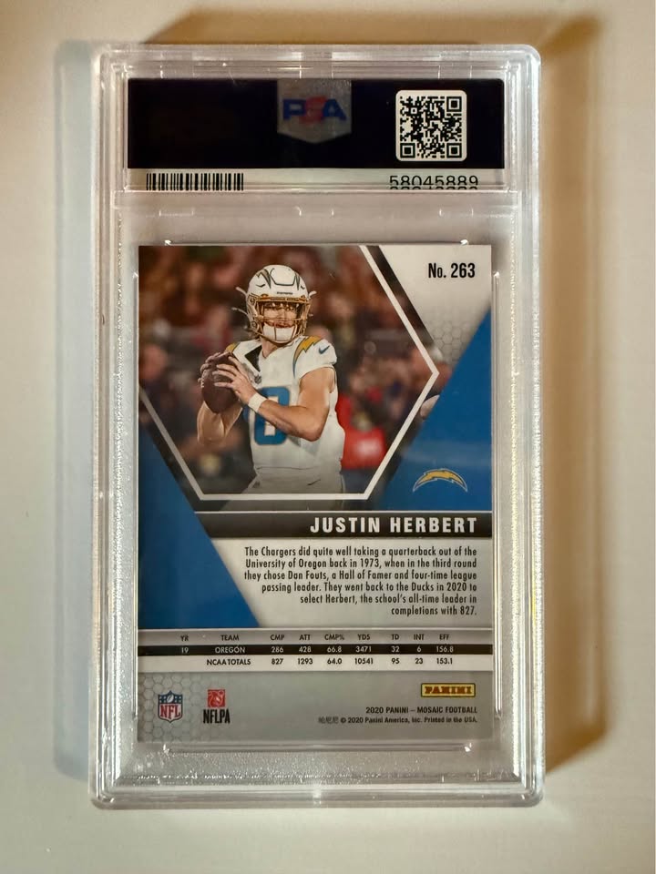 Justin Herbert Football Card Lot – PSA 10 Rookie + Mosaic NFL Debut + Memorabilia Patch /32 | Premium Chargers Collection