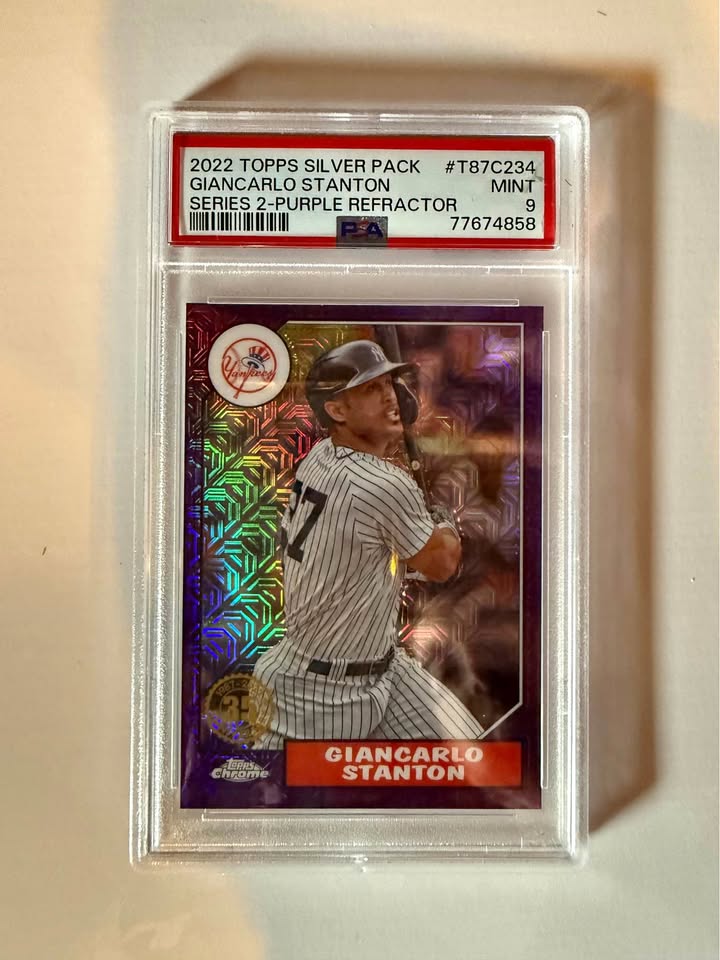 2022 Topps Silver Pack Giancarlo Stanton Purple Refractor PSA 9 Mint – New York Yankees Baseball Card