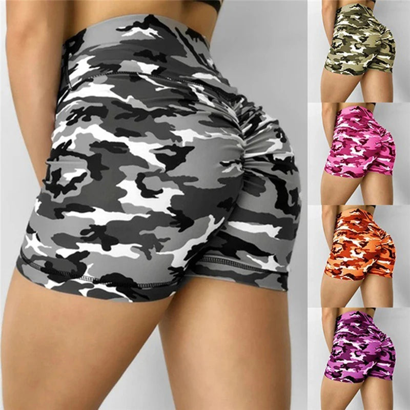 Women Short Ladies Summer Casual Camouflage Push Up Fitness Skinny Shorts Running Gym Stretch Sports Short Pants 2021 New