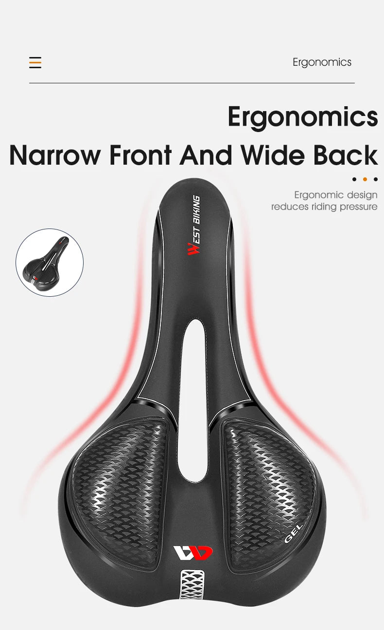 🚴♂️ WEST BIKING Gel Silicone Bicycle Saddle – Ultimate Comfort & Shock Absorption | Breathable, Hollow MTB & Road Bike Seat 🌟