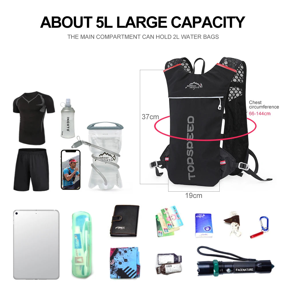 Ultra-Light 5L Trail Running Backpack | Hydration Vest for Marathon & Cycling | Includes 1.5L & 2L Water Bags 🚴♀️💧