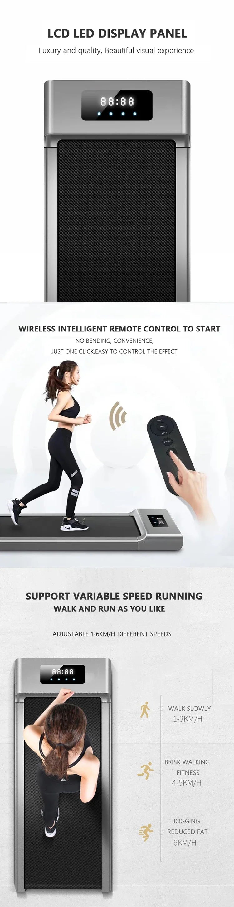 Folding Running Treadmill – Quiet Mini Walking Pad with Wide Belt for Compact Home Gym Fitness