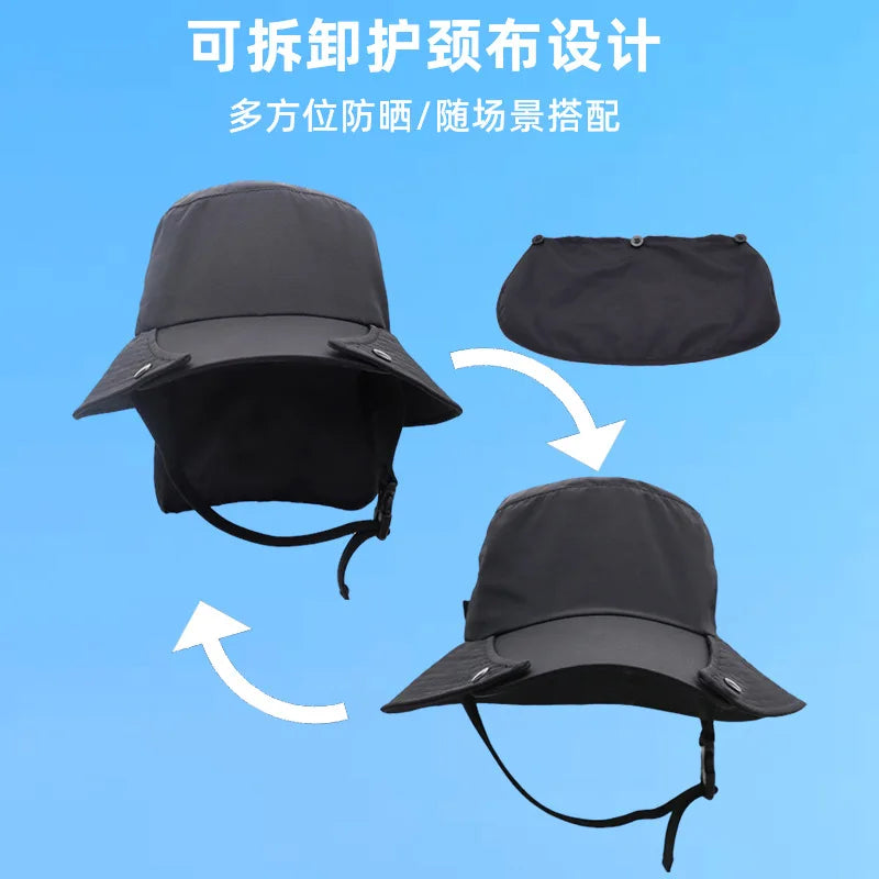 Men's Large Eaves Sun Hat – Detachable Fisherman Surf Cap for Ultimate Summer UV Protection