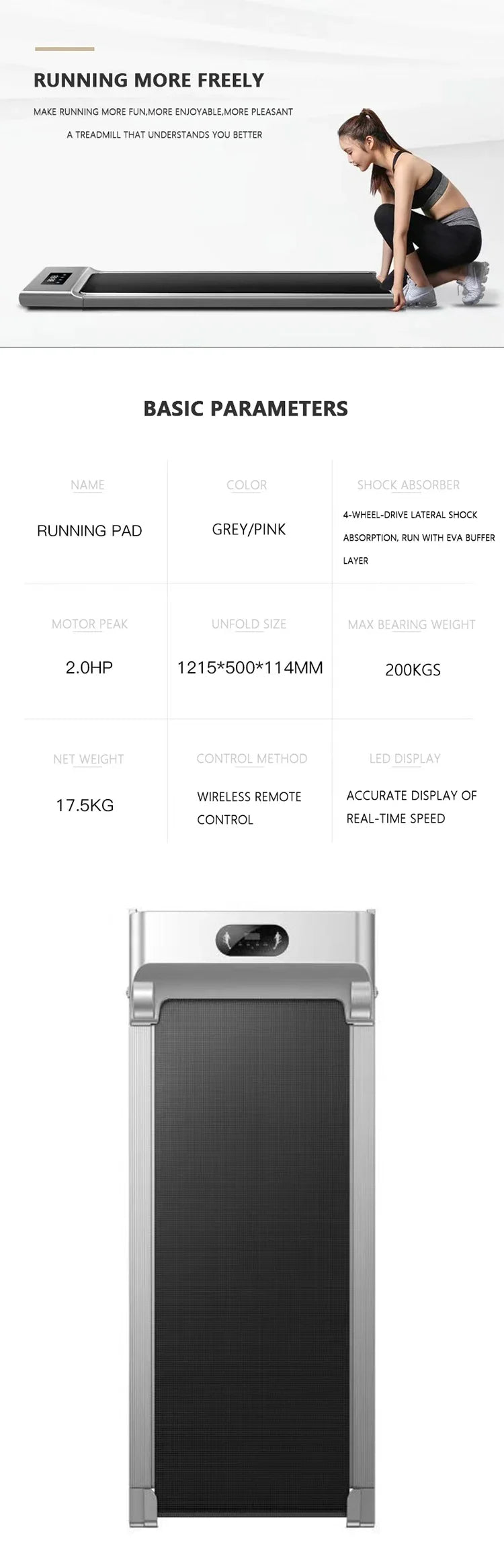 Folding Running Treadmill – Quiet Mini Walking Pad with Wide Belt for Compact Home Gym Fitness