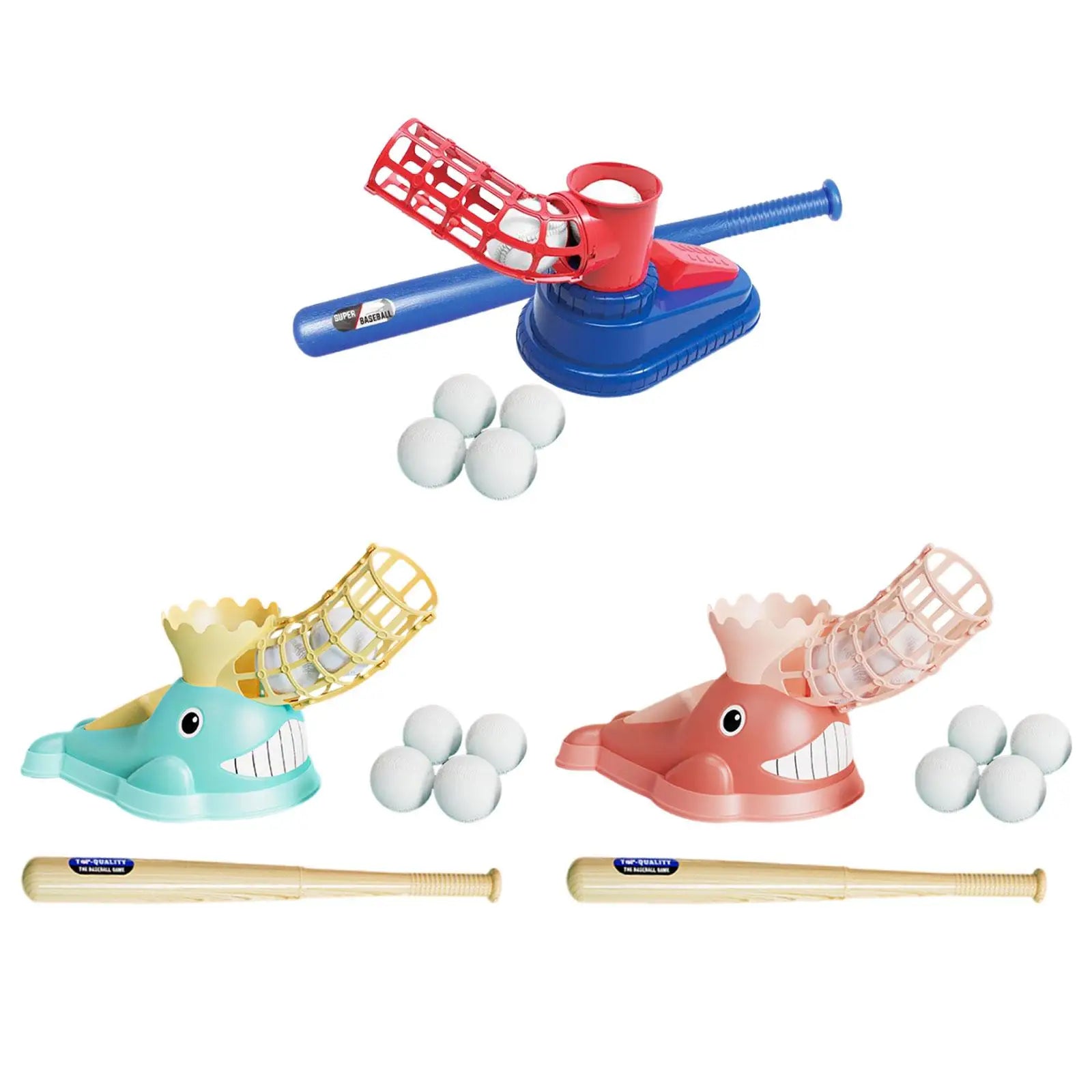 Kids Baseball Pitching Machine with Bat and 6 Baseballs