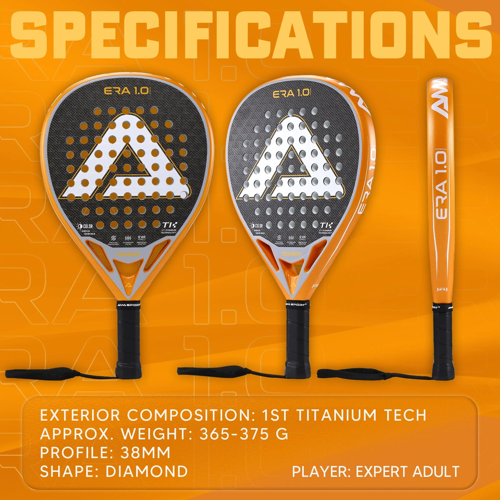 AMA Sport Titanium Gold Padel Racket for Experts