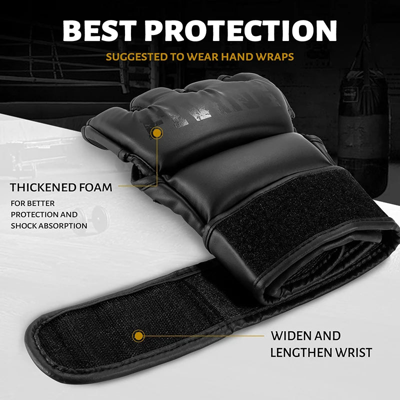 FIVING Half Finger Boxing Gloves – PU Leather MMA, Kickboxing, Karate & Muay Thai Training Gloves