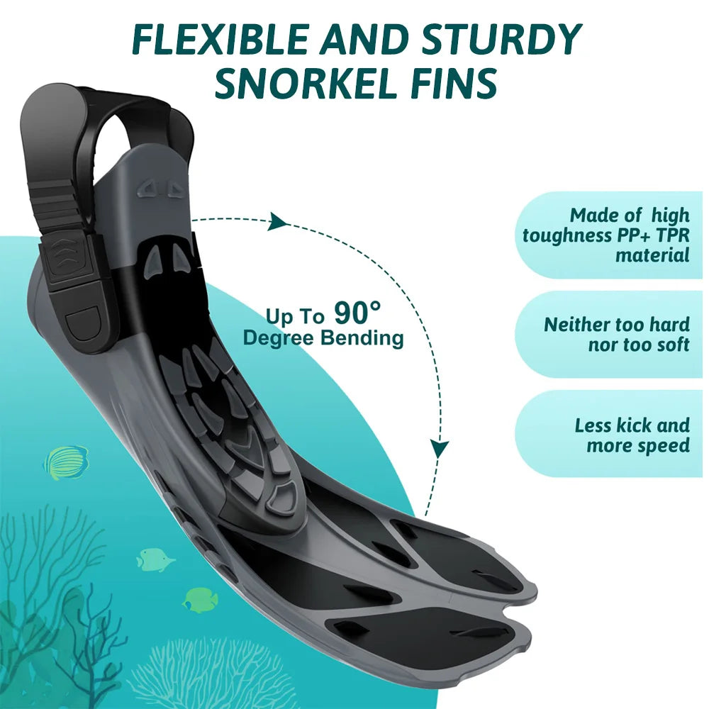 Adjustable Silicone Snorkel Fins for Adults Travel Size