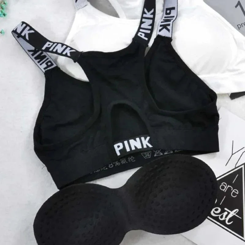 1 PC Women's Sports Bra Push Up Fitness Bra Running Yoga Gym Fitness Top Black White Letters Seamless Underwear Bras Sport