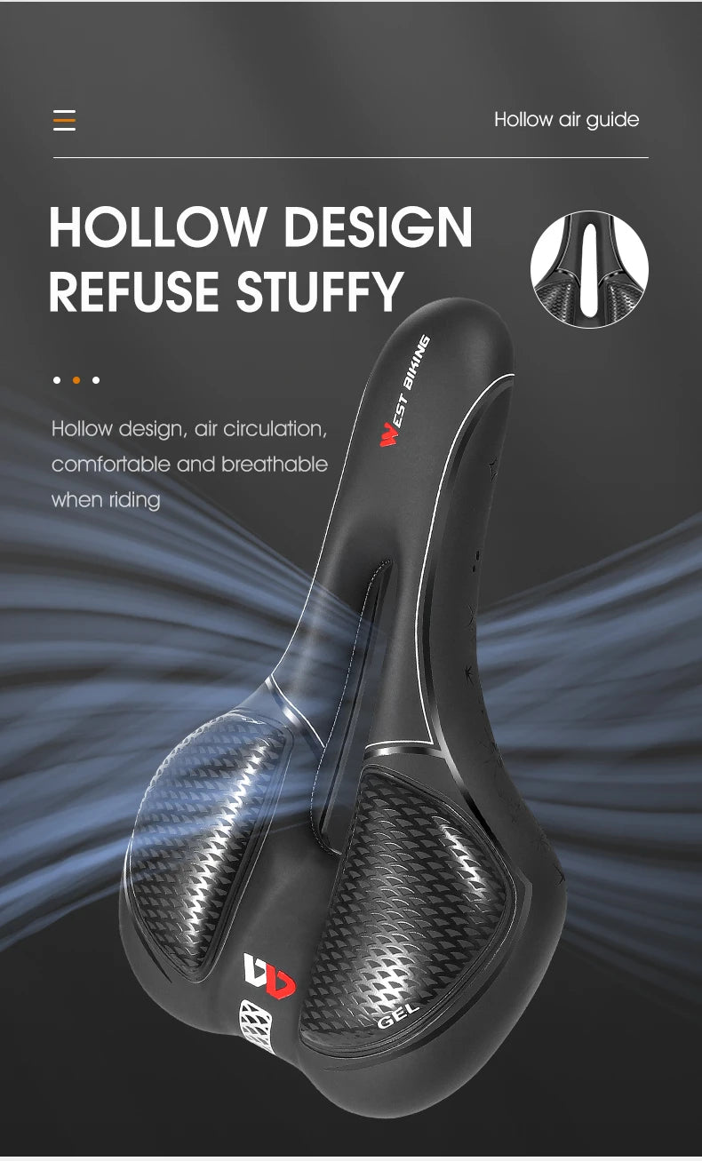 🚴♂️ WEST BIKING Gel Silicone Bicycle Saddle – Ultimate Comfort & Shock Absorption | Breathable, Hollow MTB & Road Bike Seat 🌟