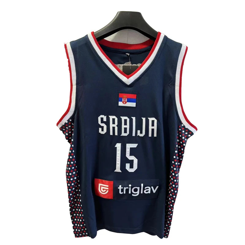 2024 Srbija 15 Jokic Basketball Jersey Navy White