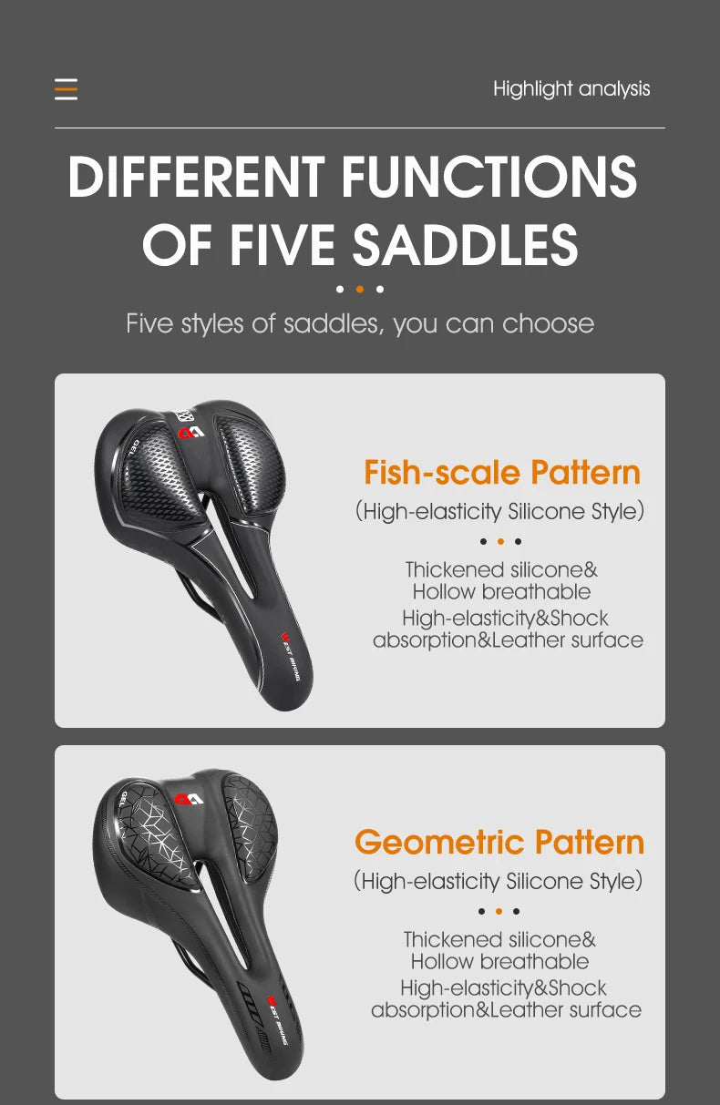 🚴♂️ WEST BIKING Gel Silicone Bicycle Saddle – Ultimate Comfort & Shock Absorption | Breathable, Hollow MTB & Road Bike Seat 🌟