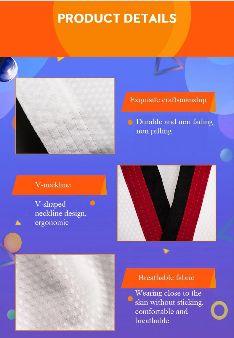 White Taekwondo Uniform For Competition Daily Training WTF Logo Karate Judo Dobok Clothes Children Adult Unisex Martial Arts Gi