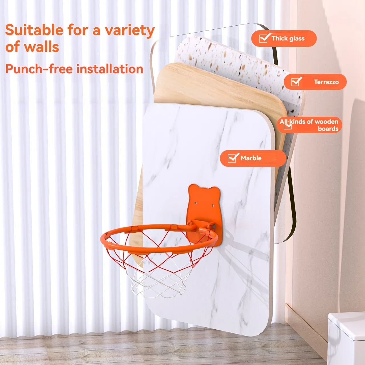 30cm Indoor Wall Mounted Basketball Hoop with Netting for Kids
