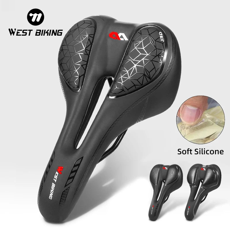 🚴♂️ WEST BIKING Gel Silicone Bicycle Saddle – Ultimate Comfort & Shock Absorption | Breathable, Hollow MTB & Road Bike Seat 🌟