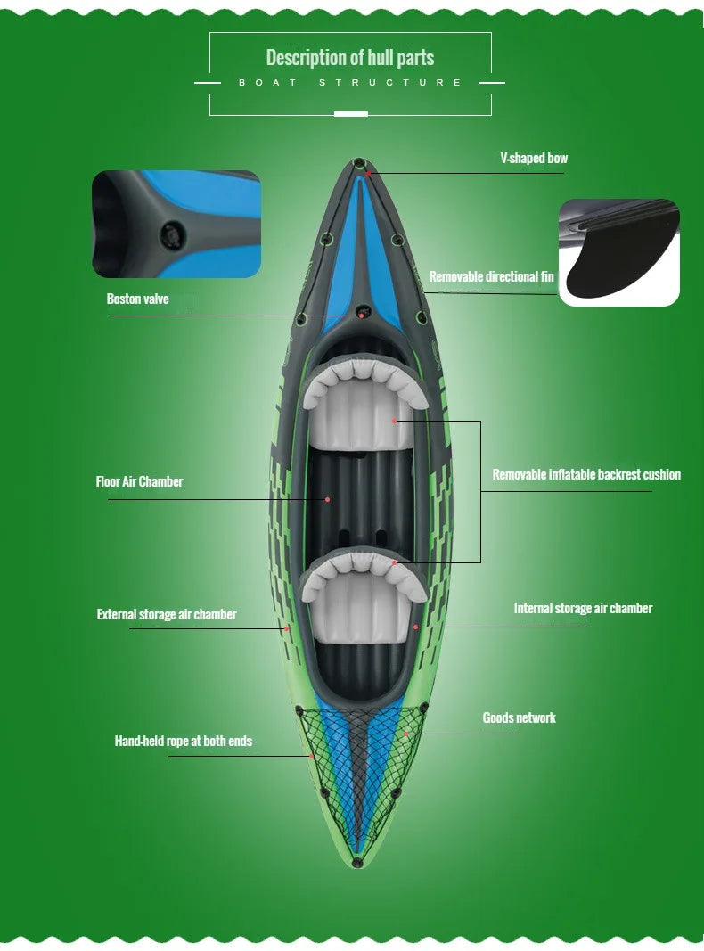 đŁââïž Adventure-Ready Inflatable Kayak â Single Person Fishing & Water Sports Raft | Includes Paddles đ