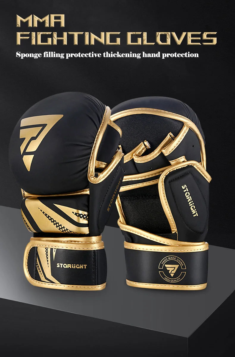 Half Finger Professional Boxing Gloves – PU Leather MMA, Karate, Muay Thai Training Gloves for Men