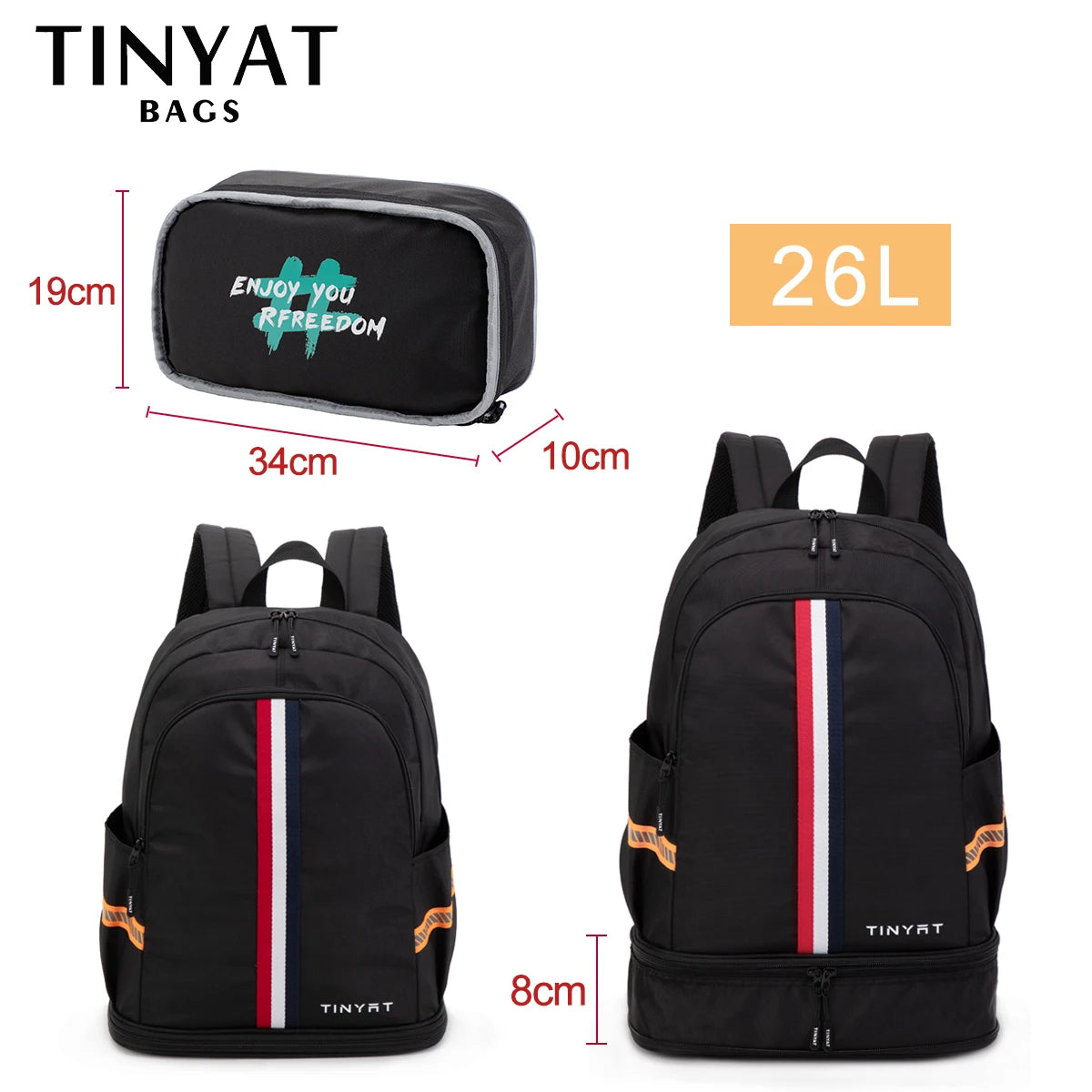 TINYAT Sports Backpack Women's Waterproof Bag Purse Back to School Men's Foldable Travel Backpack with Shoe Storage for Gym
