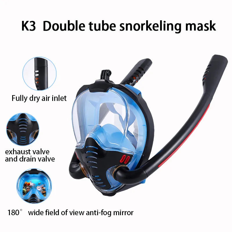 Full Dry Double Tube Snorkeling Mask for Adults