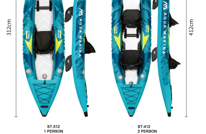 đŁââïž AQUA MARINA 1-2 Person Inflatable Boat | Sport Kayak Model STEAM | PVC Dinghy Raft with Pump & Seats