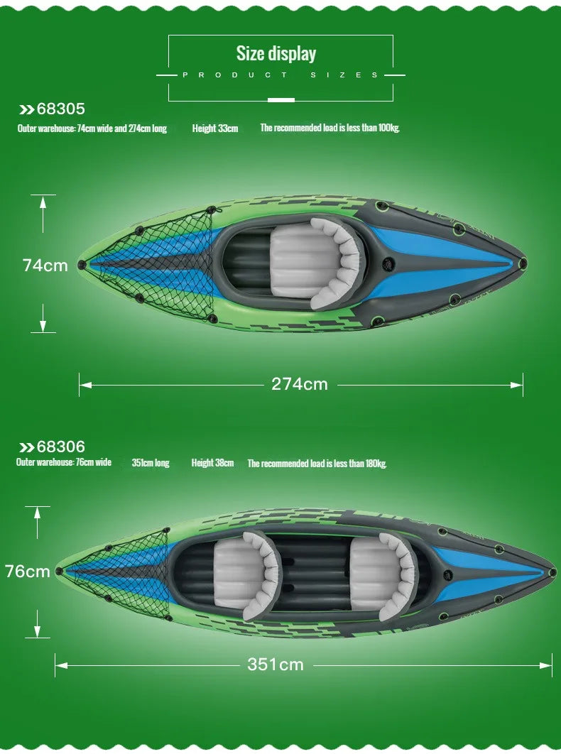 đŁââïž Adventure-Ready Inflatable Kayak â Single Person Fishing & Water Sports Raft | Includes Paddles đ