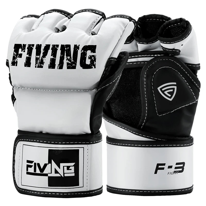 FIVING Half Finger Boxing Gloves – PU Leather MMA, Kickboxing, Karate & Muay Thai Training Gloves