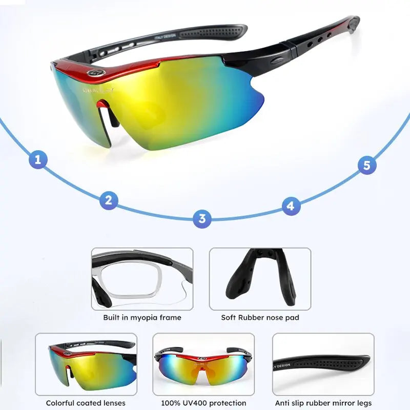 🚴♂️ Latest Cycling Sports Glasses | 5 Pcs Replaceable HD Lenses | Outdoor Polarized Goggles