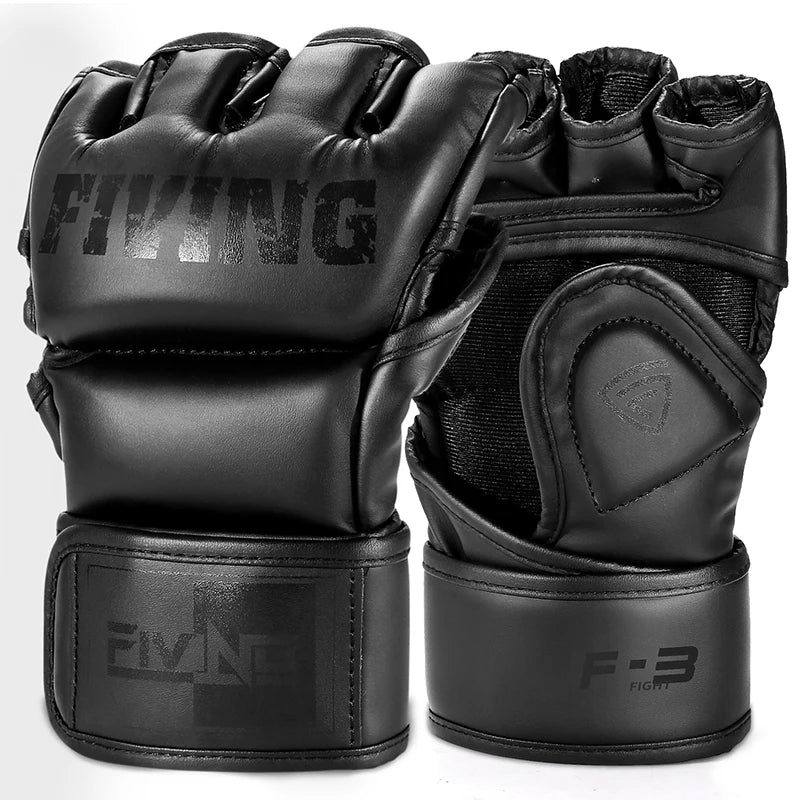 FIVING Half Finger Boxing Gloves – PU Leather MMA, Kickboxing, Karate & Muay Thai Training Gloves