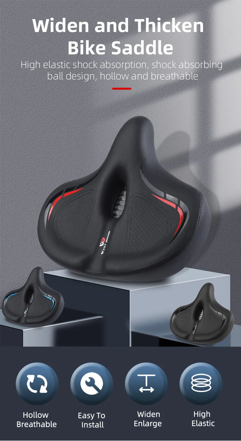 🚴♂️ WEST BIKING Widened & Thickened Bicycle Saddle – Soft Shock Absorption | Oversize MTB & Road Cycling Cushion 🌟