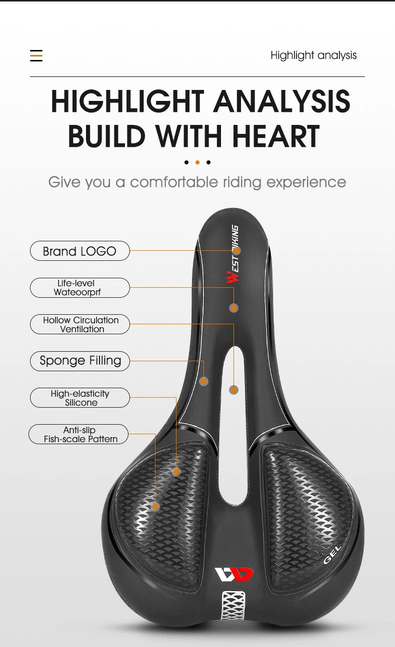🚴♂️ WEST BIKING Gel Silicone Bicycle Saddle – Ultimate Comfort & Shock Absorption | Breathable, Hollow MTB & Road Bike Seat 🌟