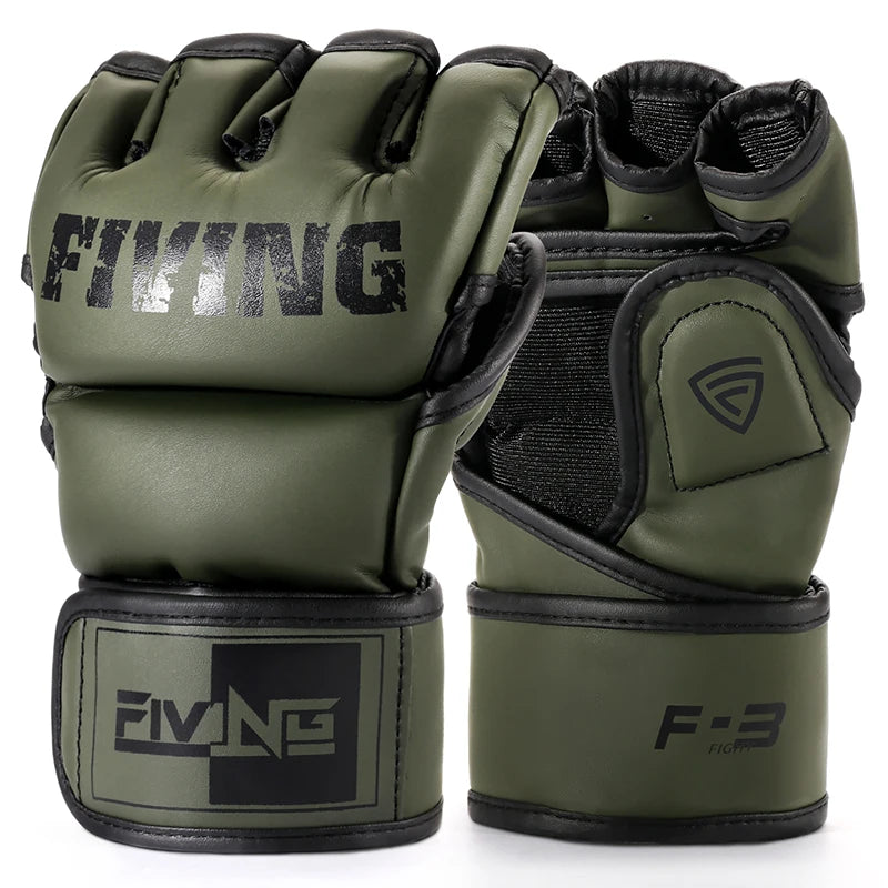 FIVING Half Finger Boxing Gloves – PU Leather MMA, Kickboxing, Karate & Muay Thai Training Gloves