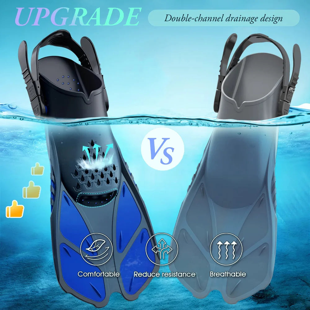 Adjustable Silicone Snorkel Fins for Adults Travel Size