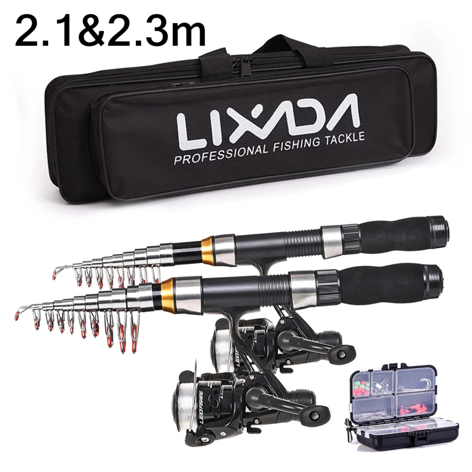 đŁ Lixada 2.1m/2.3m Telescopic Fishing Rod & Reel Combo â Carbon Fiber Rod with Spinning Reel & Carrying Bag đ