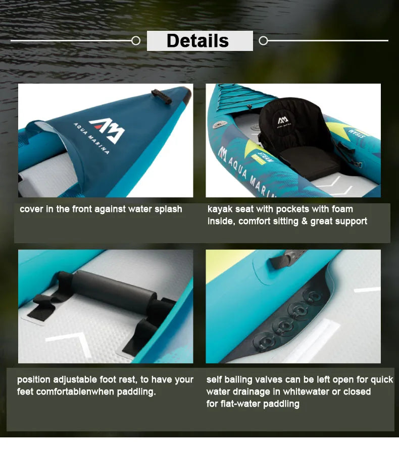 đŁââïž AQUA MARINA 1-2 Person Inflatable Boat | Sport Kayak Model STEAM | PVC Dinghy Raft with Pump & Seats