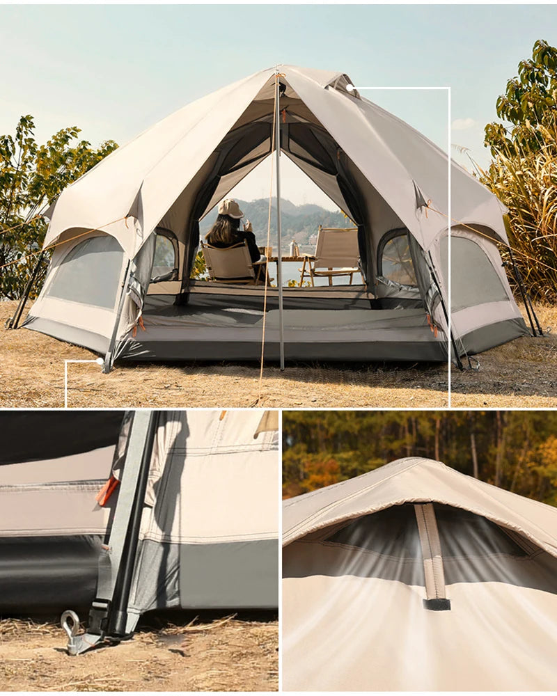 âș Hexagonal Mushroom Outdoor Tent | Quick Open for 3-6 Person Family | UV Camping Awning & Beach Pergola