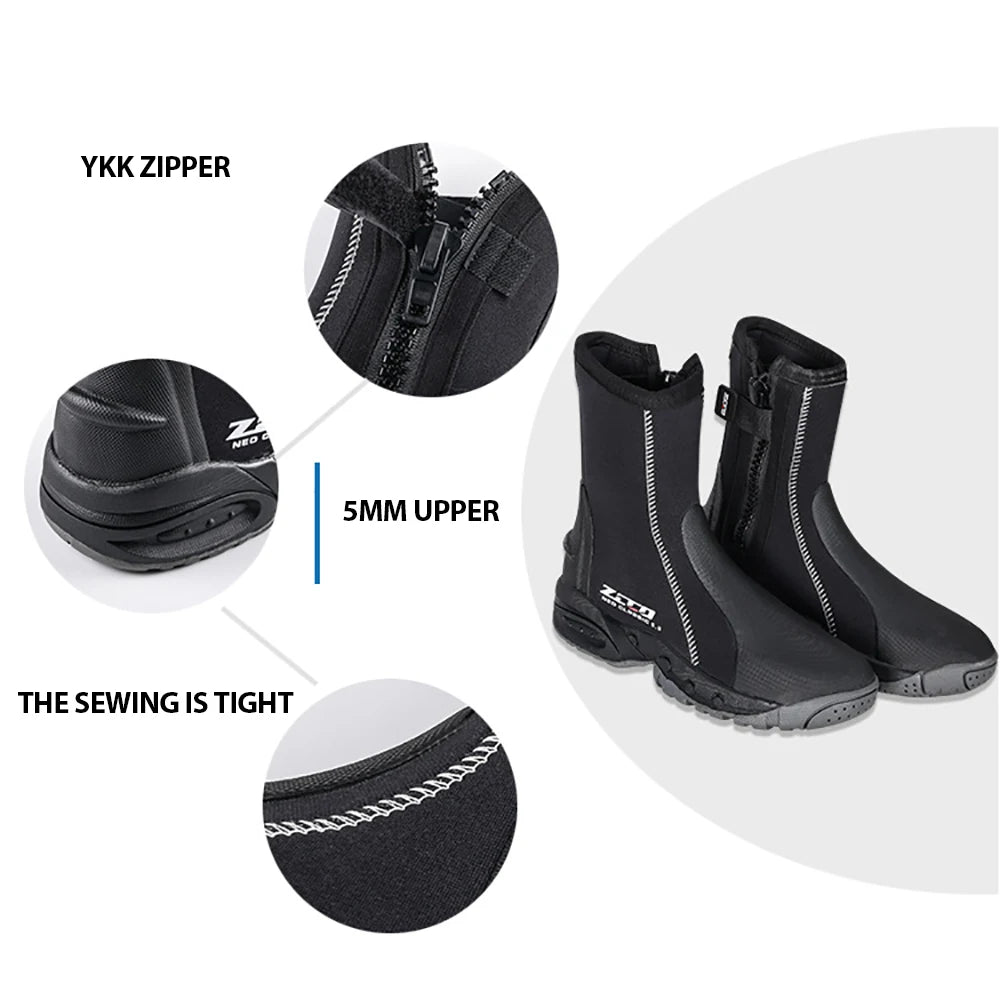 5mm Neoprene Dive Boots with Side Zipper for Adults