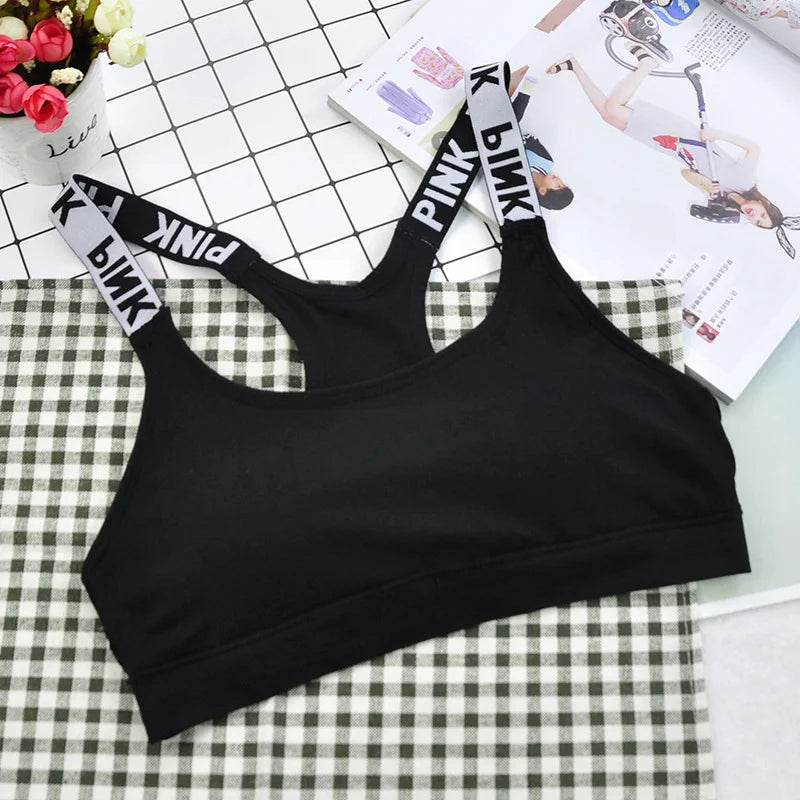 1 PC Women's Sports Bra Push Up Fitness Bra Running Yoga Gym Fitness Top Black White Letters Seamless Underwear Bras Sport