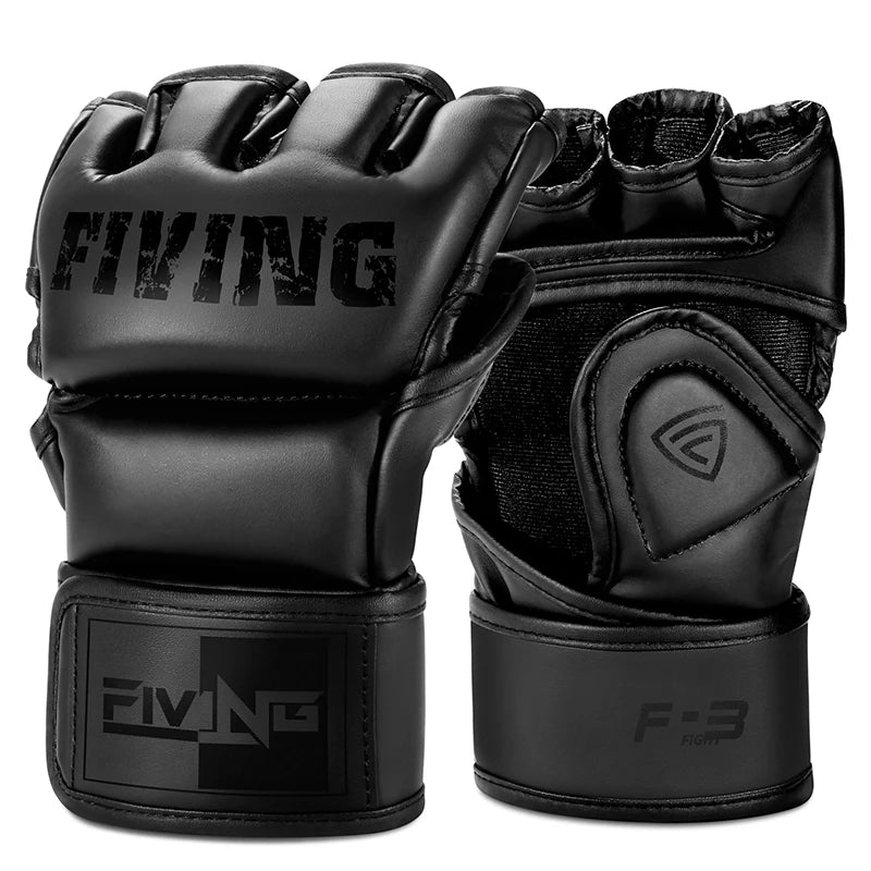 FIVING Half Finger Boxing Gloves â PU Leather MMA, Kickboxing, Karate & Muay Thai Training Gloves