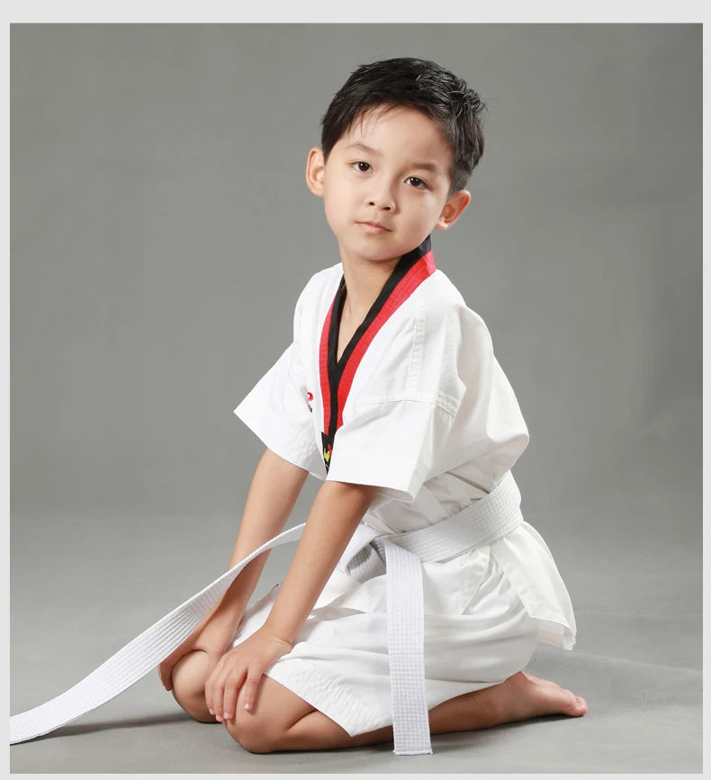 White Taekwondo Uniform For Competition Daily Training WTF Logo Karate Judo Dobok Clothes Children Adult Unisex Martial Arts Gi