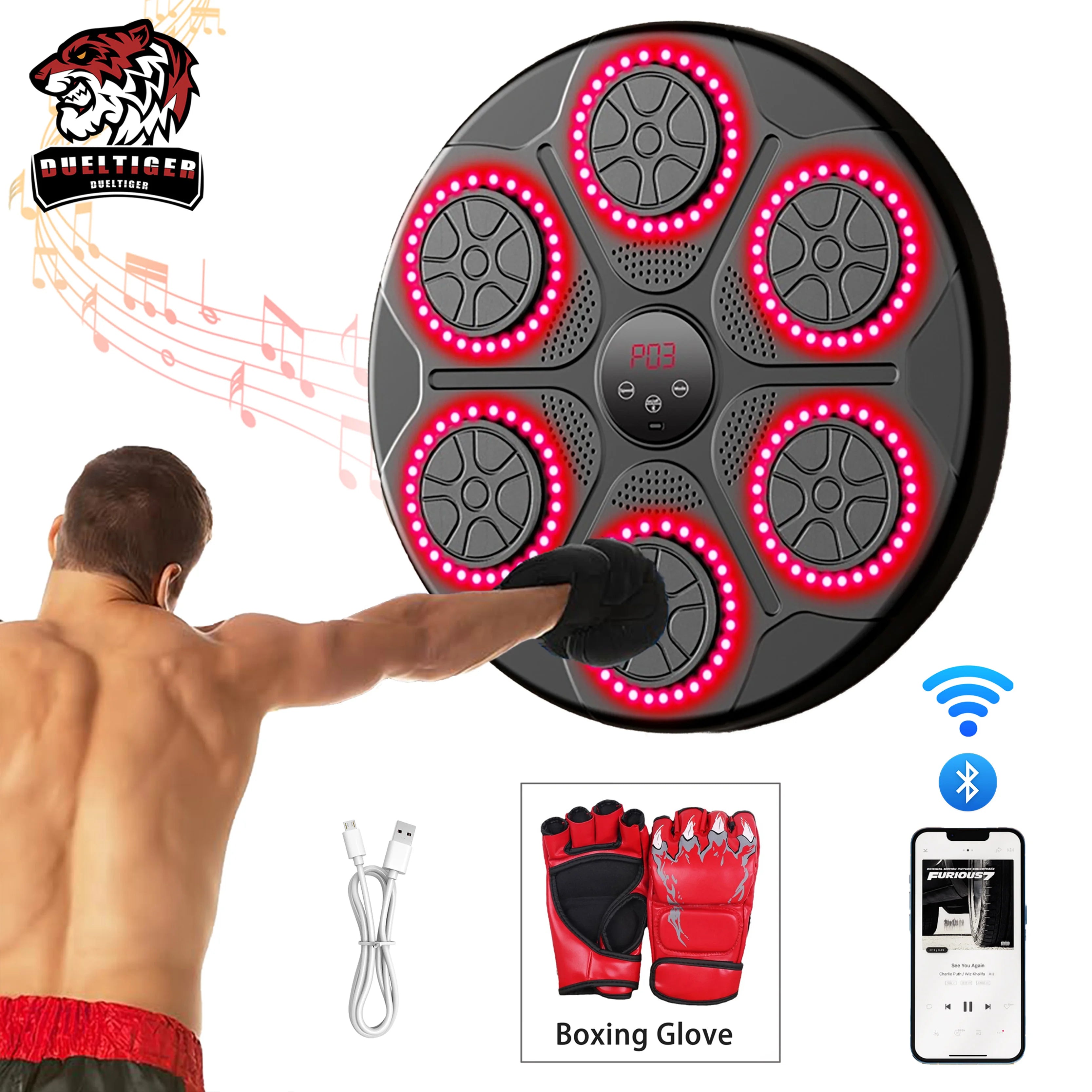 Smart Bluetooth Music Boxing Machine – Wall-Mounted Electronic Punching Trainer for Gym & Home