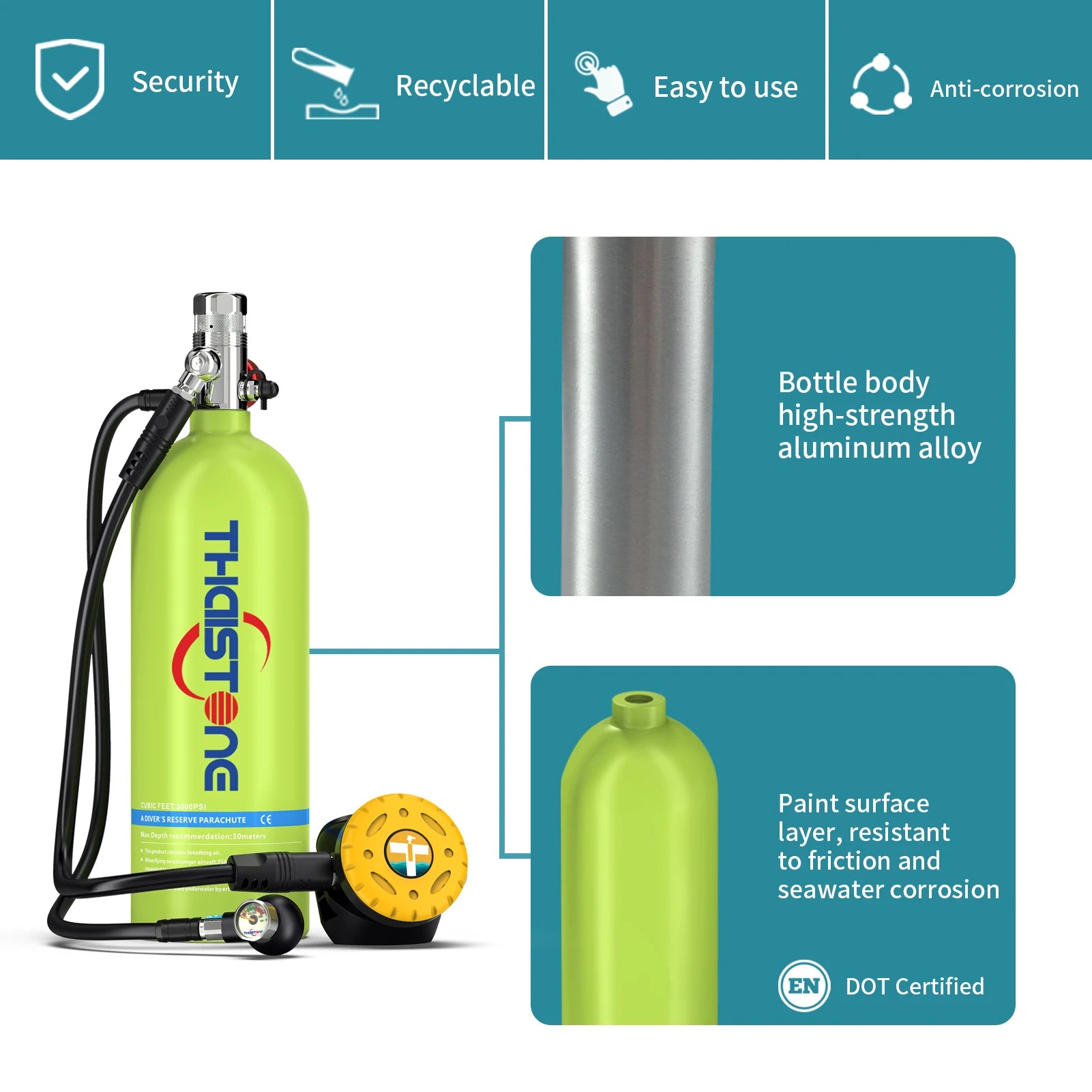 TAIITONEE Scuba Diving Bottle 2.3L High Pressure Oxygen Tank