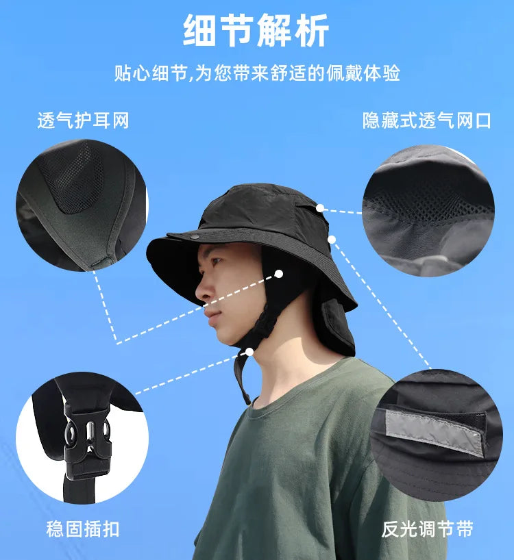 Men's Large Eaves Sun Hat – Detachable Fisherman Surf Cap for Ultimate Summer UV Protection
