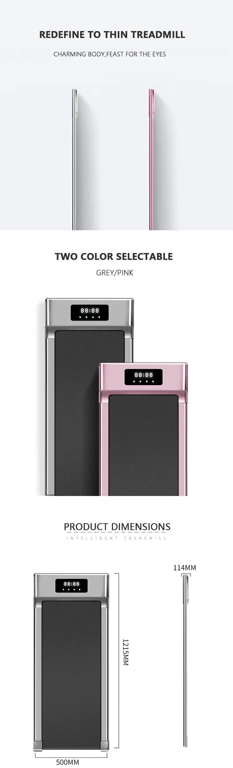 Folding Running Treadmill – Quiet Mini Walking Pad with Wide Belt for Compact Home Gym Fitness