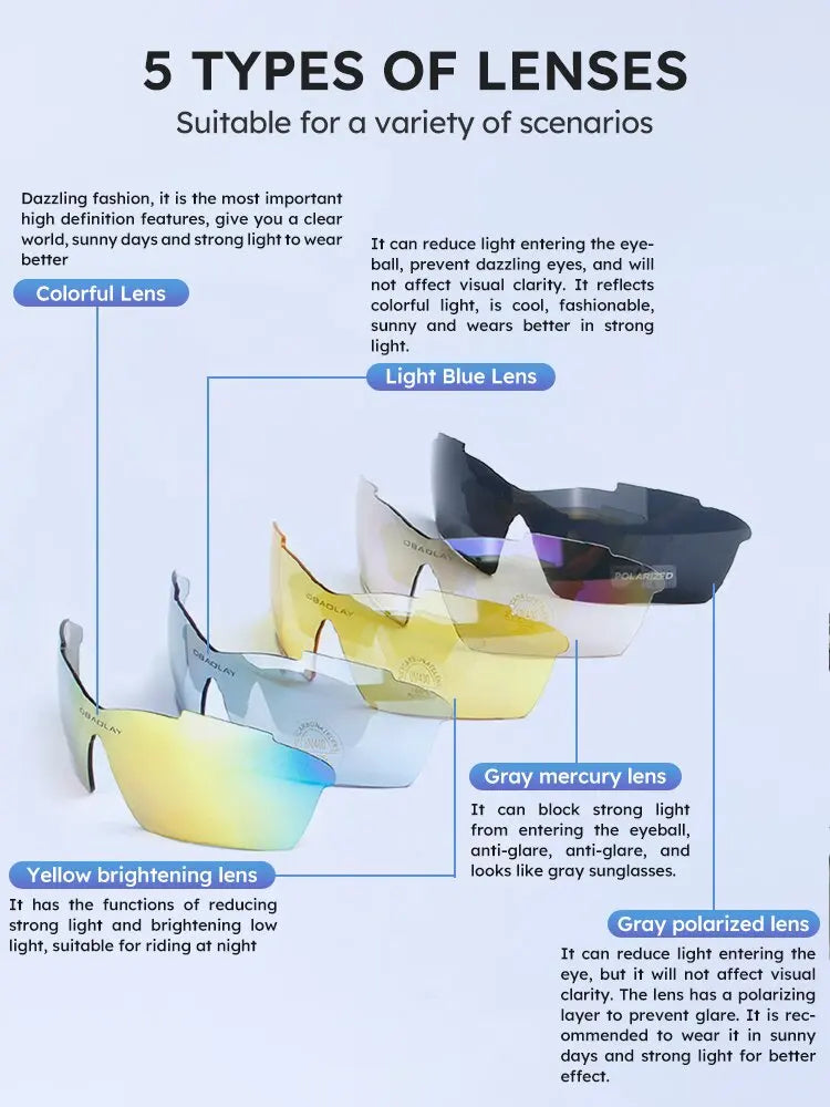 🚴♂️ Latest Cycling Sports Glasses | 5 Pcs Replaceable HD Lenses | Outdoor Polarized Goggles