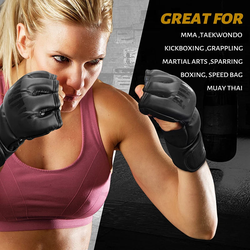 FIVING Half Finger Boxing Gloves – PU Leather MMA, Kickboxing, Karate & Muay Thai Training Gloves