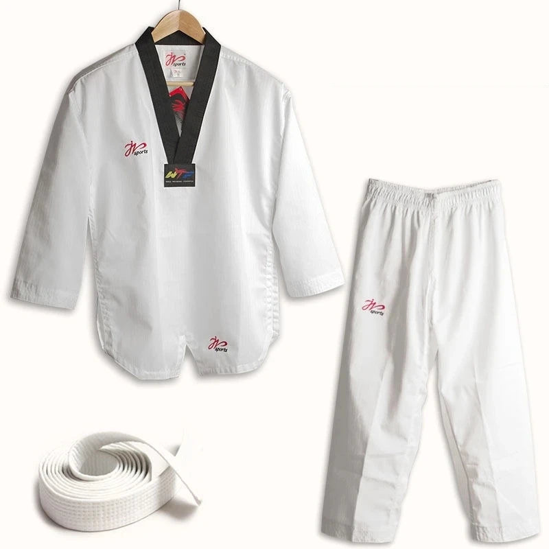 White Taekwondo Uniform For Competition Daily Training WTF Logo Karate Judo Dobok Clothes Children Adult Unisex Martial Arts Gi