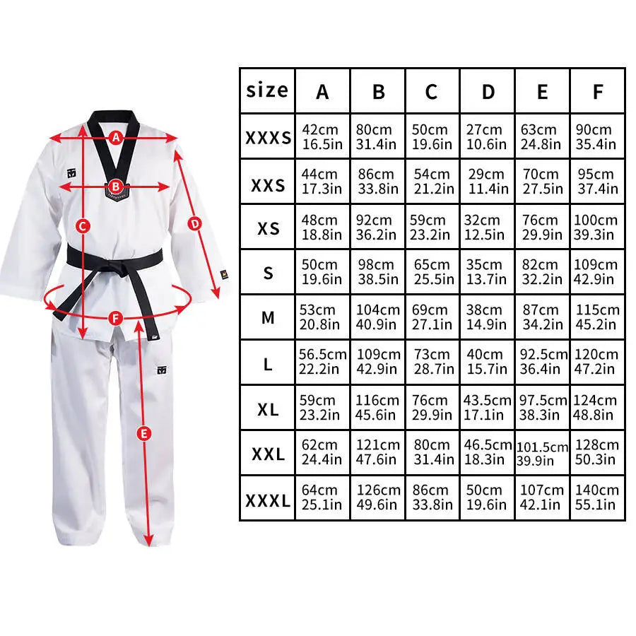 Premium Taekwondo & Karate Uniform – Sizes XXXS to XXXL for Kids & Adults 🌟