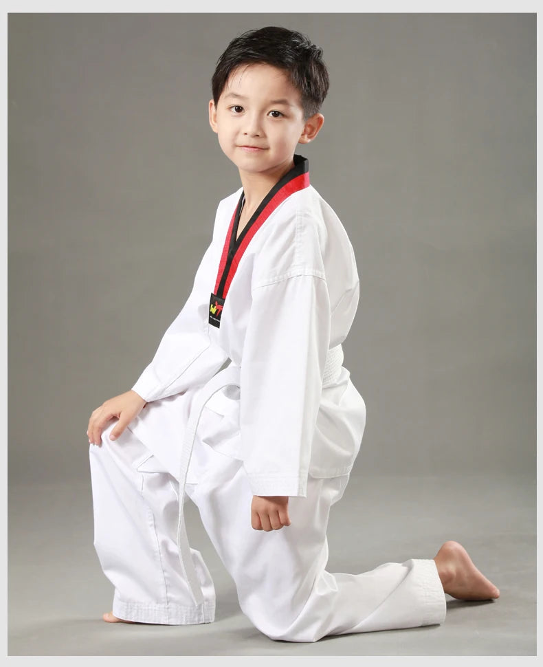 White Taekwondo Uniform For Competition Daily Training WTF Logo Karate Judo Dobok Clothes Children Adult Unisex Martial Arts Gi