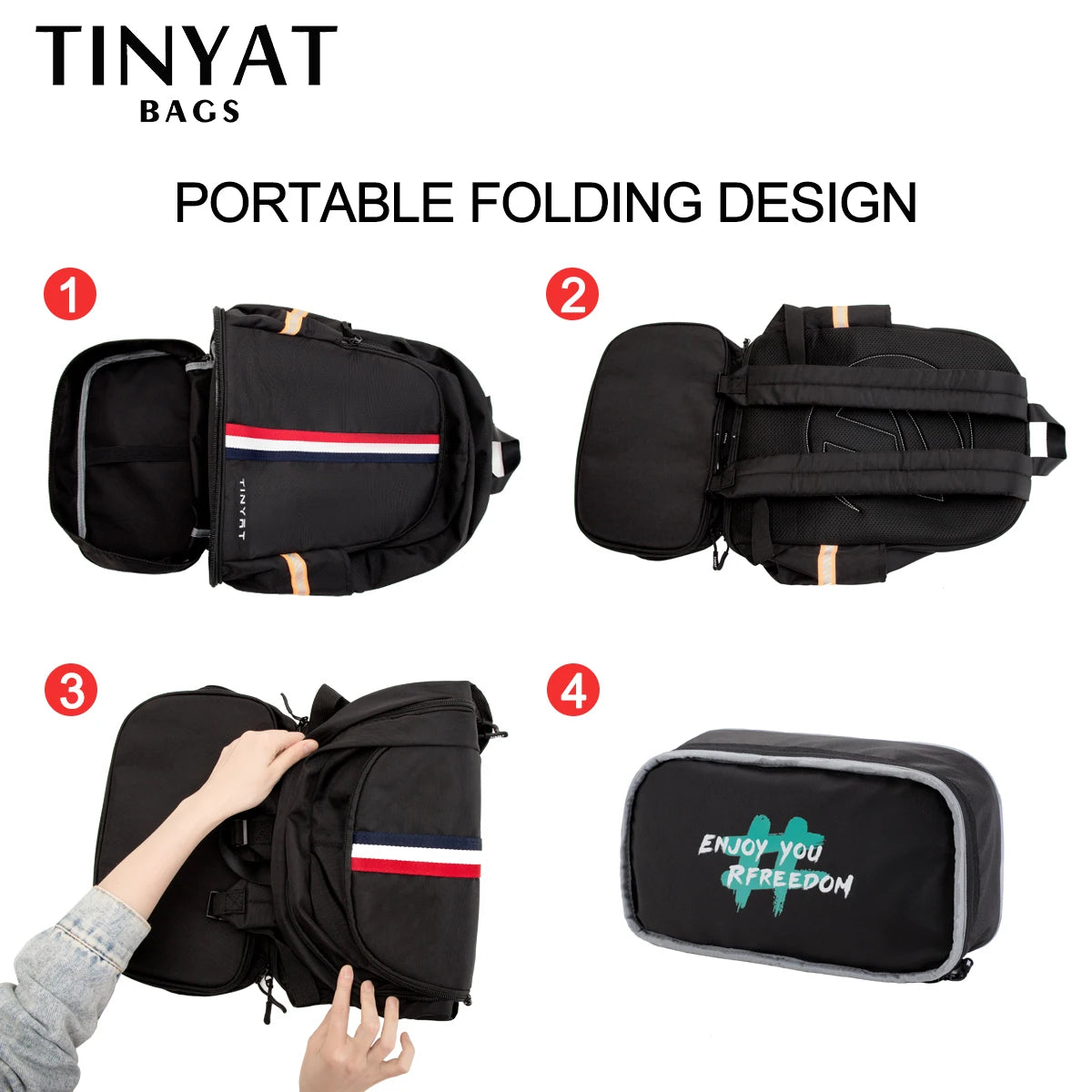 TINYAT Sports Backpack Women's Waterproof Bag Purse Back to School Men's Foldable Travel Backpack with Shoe Storage for Gym